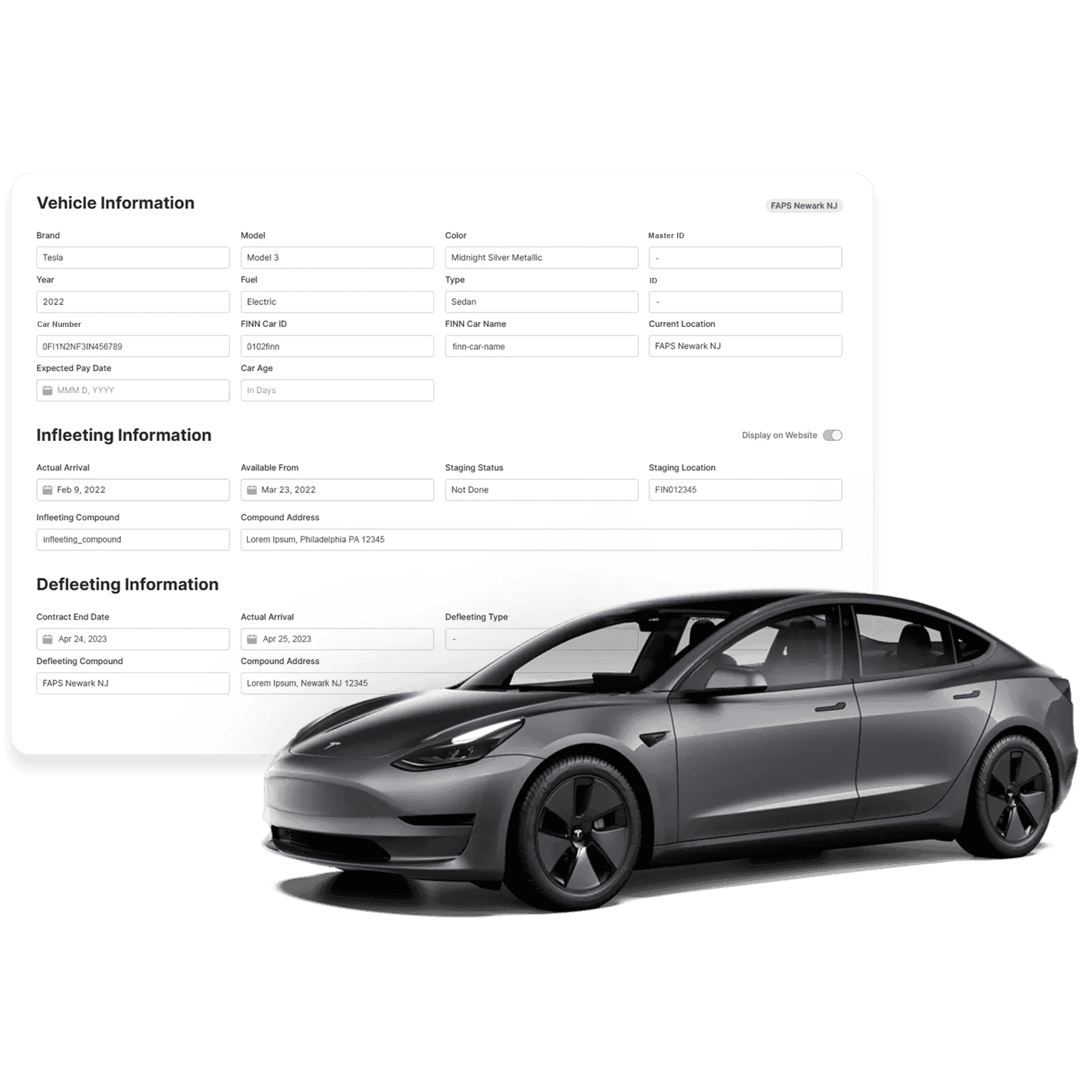 Image of a car with information