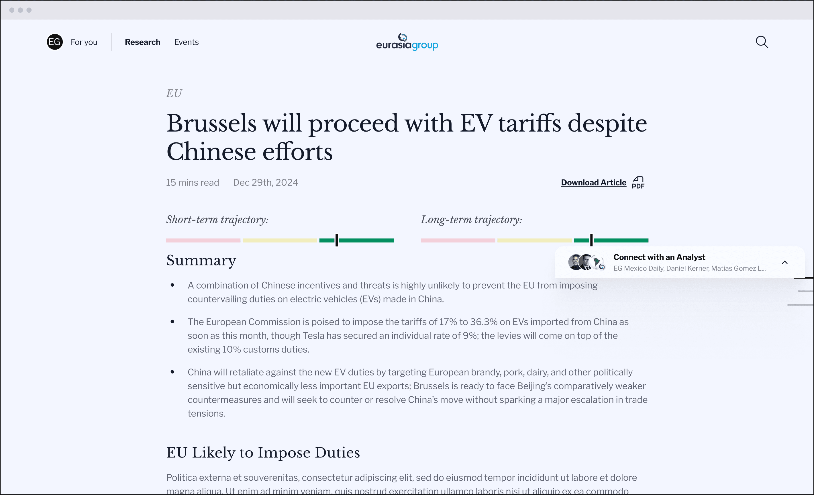 A Eurasia Group research note on the portal with its interactive trajectory chart.