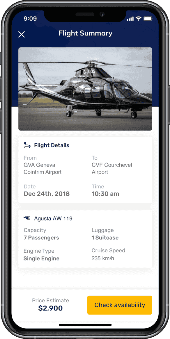 Findheli helicopter booking app screen 01 for Cheesecake Labs nearshore development case study