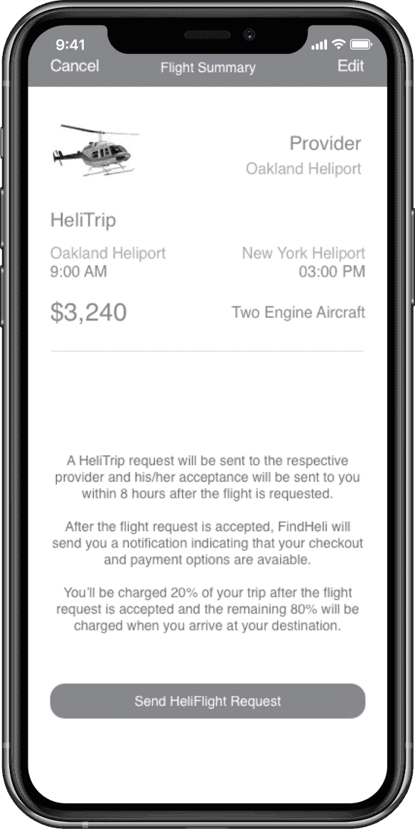 Findheli helicopter booking app screen 05 for Cheesecake Labs nearshore development case study